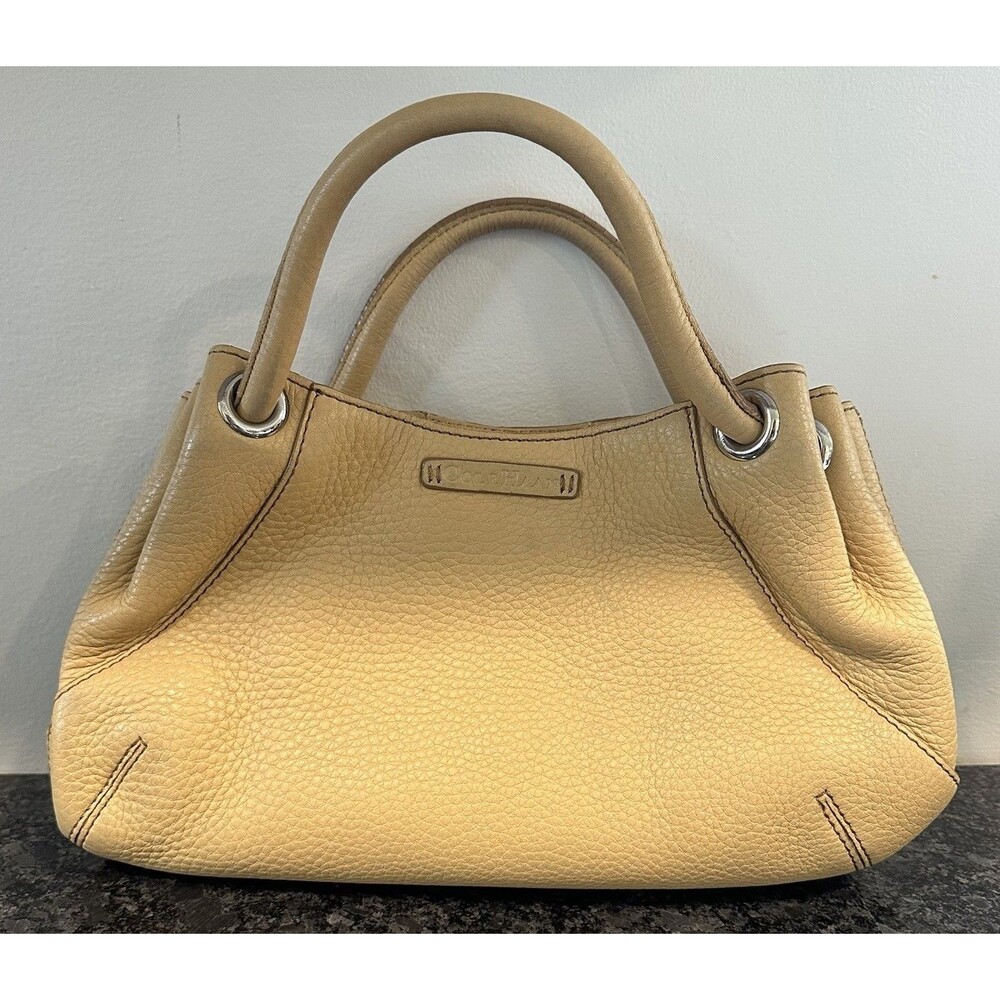 Cole Haan Handbag Yellow/beige Pebbled Leather Magnetic Closure